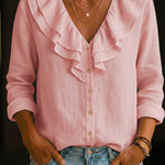 Women's Ruffled Collar Linen And Cotton Shirt