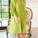Women's Solid Color V-neck Three-quarter Sleeve Casual Loose Cotton And Linen Dress