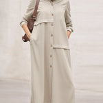 Women's Solid Color Lapel Long-sleeved Casual Loose Cotton And Linen Shirt Dress