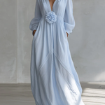 Elegant Three-dimensional Floral Cotton And Linen Maxi Dress