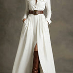 Women's Retro Solid Color Long-sleeved Dress