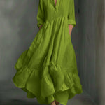 Elegant Women's Printed Maxi Dress With Ruffle Details.