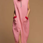 Women's Solid Color Stand-collar Sleeveless Casual Loose Cotton Dress