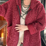 Women's Boucle Wool Blend Zip-up Hooded Jacket