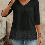 Women's Casual V-neck Lace Trim Shirt