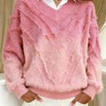 Women's Fashion Gradient V-neck Tassel Sweater