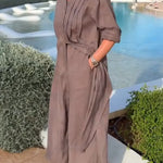 Women's Comfortable Linen And Cotton Extra-long Shirt And Pants Two-piece Set