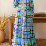 Women's Plaid Print Peter Pan Collar Long-sleeved Casual Loose A-line Dress