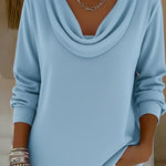 Cozy Cowl Collar Solid Color Stretch Sweater Top
