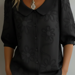 Vintage Peter Pan Collar Embroidered Floral Shirt