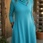 Cozy Button-down Stretch Midi Dress