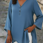Elegant V-neck Button-up Denim Shirt