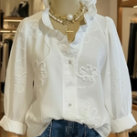 Casual Romantic Ruffled Collar Cotton Shirt