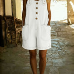 Casual Adjustable-strap Denim Jumpsuit Shorts
