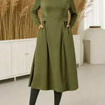 Women's Solid Color V-neck Long Sleeve Casual Loose Knit Dress