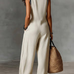 Women's V-neck Sleeveless Casual Loose Cotton And Linen Jumpsuit