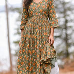 Vintage Floral Print Cotton Midi Dress