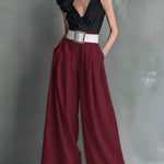 Women's Solid Color High-waisted Casual Loose Cotton Wide-leg Pants