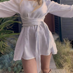 Waist-tie Linen And Cotton Mini Dress