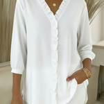 Casual Ruffled V-neck Cotton Top