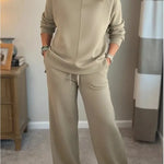 Women's Casual Turtleneck Cotton Sweatshirt And Pants Two-piece Set