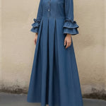 Women's Casual Denim Dress With Ruffled Sleeves