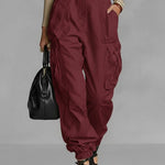 Women's Solid Color High-waisted Casual Loose Wide-leg Cargo Pants