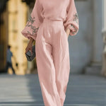 Women's Linen And Cotton Top And Trousers Two-piece Set