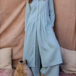Women's Comfortable Linen And Cotton Extra-long Shirt And Pants Two-piece Set
