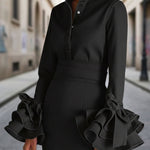 Vintage Elegant Ruffled Sleeves Denim Shirt