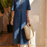 Women's V-neck Denim Cotton Dress