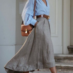 Elegant Irregular Hem Linen-cotton Blend Skirt