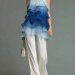 Elegant Gradient Flowy Sleeveless Chiffon Ruffle Top