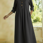 Casual V-neck Pleated Button-down Denim Dress