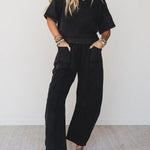 Women's Casual Washed Cotton T-shirt And Pants Two-piece Set