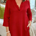 Women's Solid Color V-neck 3/4 Sleeve Casual Loose Cotton And Linen Top