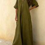 Women's Solid Color Casual V-Neck Cotton Linen Maxi Dress