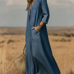 Casual V-neck Patch Pockets Denim Dress
