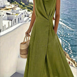 Women's Elegant Linen And Cotton Sleeveless Dress