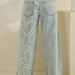 Women's Love Pattern Art Print Casual Cotton Denim Jeans