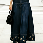 Trendy Hollow Metal Eyelet Denim Skirt