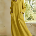 Casual And Cozy Polo-neck Loose Linen Dress