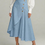Women's Solid Color Elastic Waist Casual Loose-fitting Linen Midi Skirt.