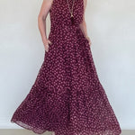 Elegant Polka Dot Print Belted Maxi Dress