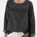 Women's Round Neck Long-sleeved Casual Loose Denim Top