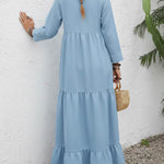 Women's Solid Color Round Neck Long Sleeve Casual Loose Cotton Linen Dress