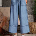 Women's Solid Color Elastic Waist Casual Loose Wide-leg Pants