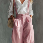 Cozy Loose-fitting Linen Overalls Wide-leg Pants ( Two-way Wear）