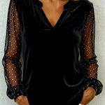 Women's V-neck Lace Patchwork Long Sleeve Velvet Top