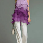 Elegant Gradient Flowy Sleeveless Chiffon Ruffle Top